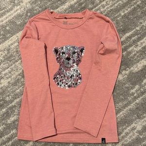 Pink long sleeve shirt with sequin leopard decal, size 8
